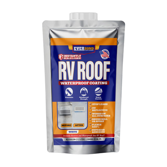 Everbond RV Roof Coating -Liquid Rubber Paintable Roof - 1/2 Gallon  Pouch - White