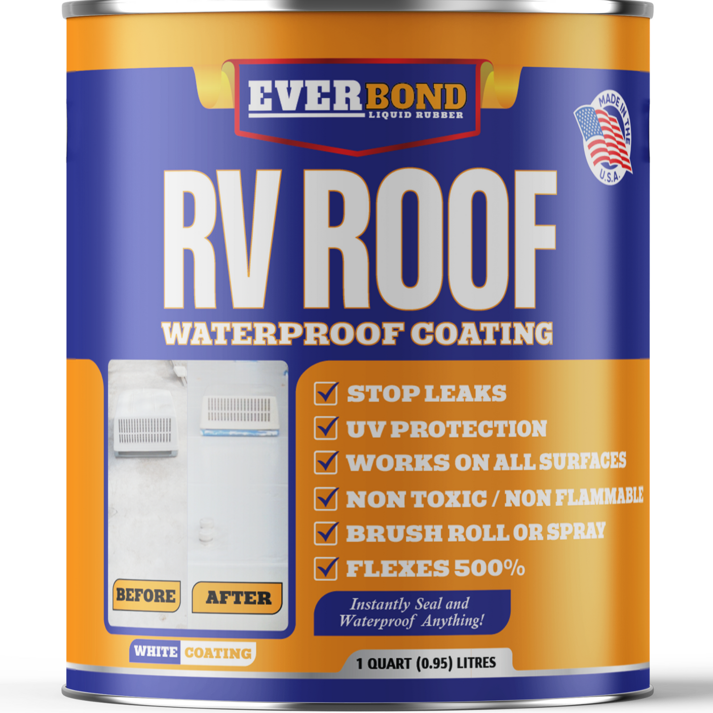 Everbond RV Roof Coating - RV Roof Sealant - 1 Quart Pouch - White