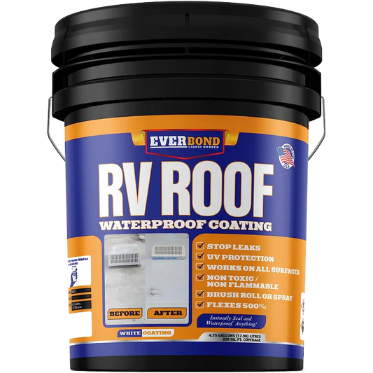 EverBond RV Roof Waterproof Coatings - RV Roof Sealant - Solar Reflective Sealant, for Trailers, Campers, Roof Repairs, and Leak Repairs. Easy to Apply Titanium White 4.75 Gallon Pail