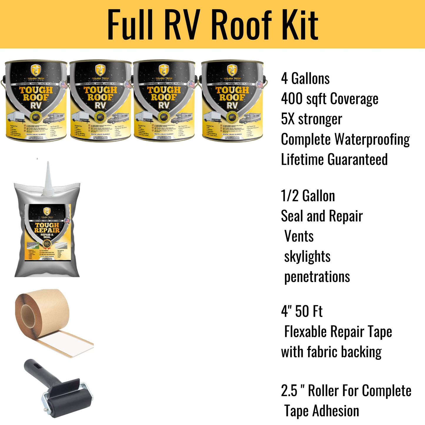 RV Roof Kit 4 Gallon 200 Sq Ft Coverage